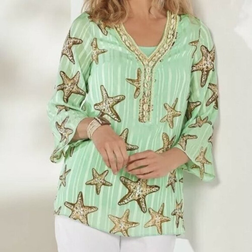 Soft Surroundings Stella Marina Starfish Print Tunic +Tank Top Sz L